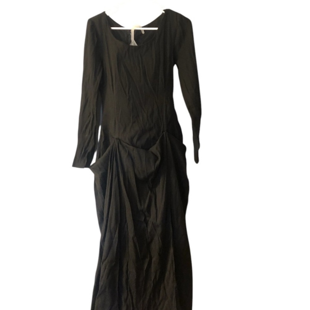 Black Ruched Long Sleeve Cocktail Gown